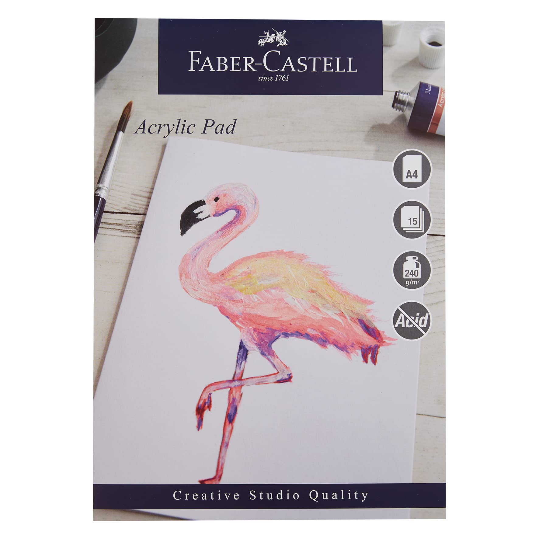 Faber-Castell Creative Studio Acrylic Paint Pad, A4, Acid Free Gummed Paper, 240 GSM, 15 Sheets for Painting, Arts, Craft, Home and School
