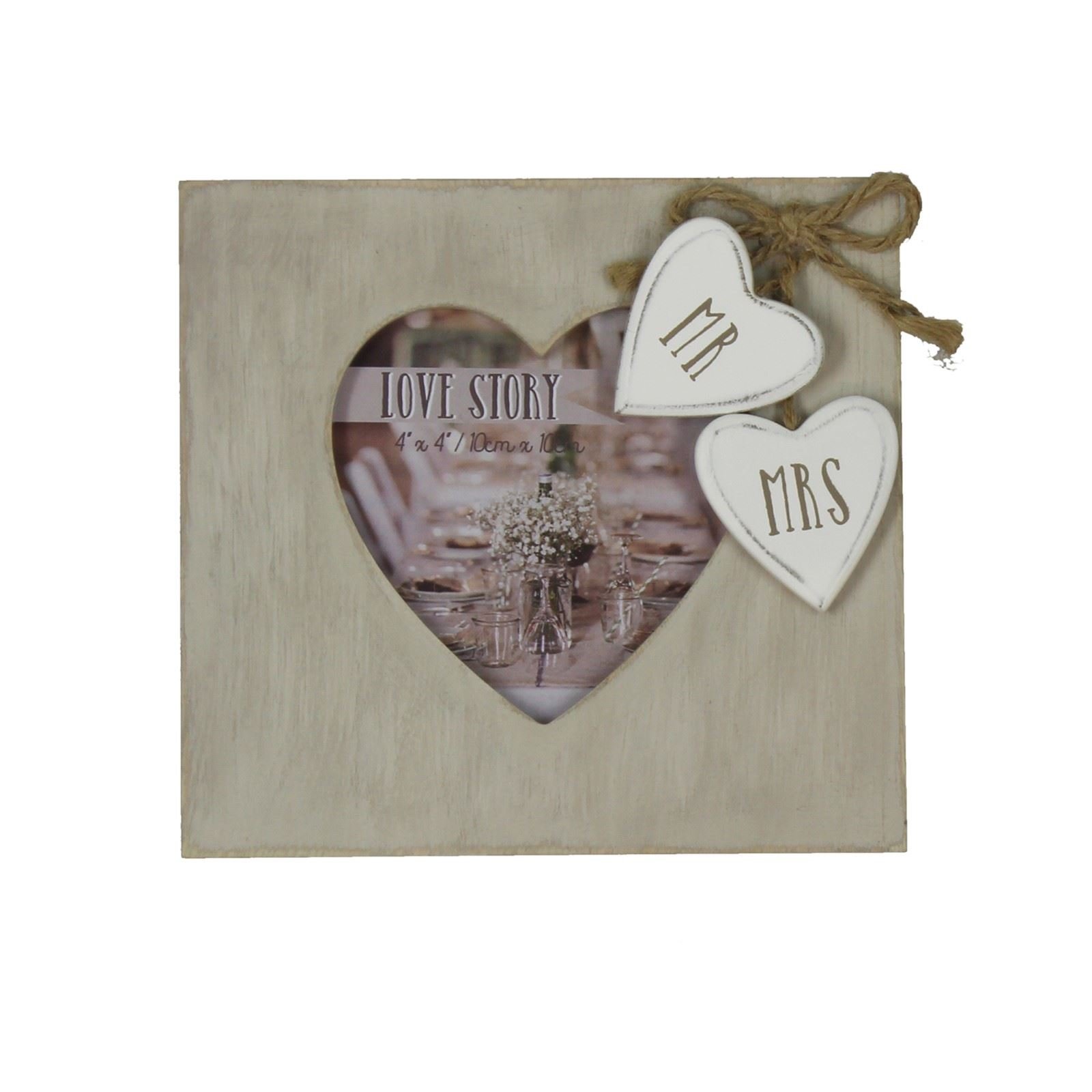 Love Story Wooden Heart Frame "Mr & Mrs" 4" x 4"