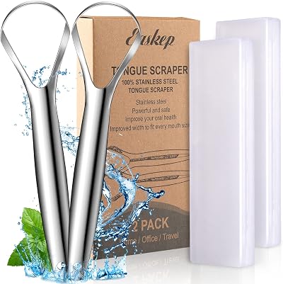 Easkep Stainless Steel Tongue Scraper 2 Pack - Wide-Head Cleaner