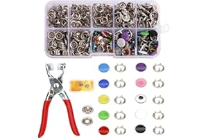 Snap Button Kit 100set, 9.5mm Snaps and Fasteners Kit, Poppers Fasteners kit No Sewing, Solid Metal Prong Snaps Buttons 10 Co