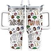 Kearscupra 40oz Baseball Mom MaMa Tumbler with Handle, Mothers Day Gift for Woman, Sports Coach Insulated Stainless Steel Cup with Lid and Straws, Reusable Travel Coffee Mug Water Bottle