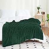 Puncuntex Flannel Fleece Throw Blanket Dark Green 108"×90",Super Soft Plush Cozy Blanket with Square Grid Design Luxury for Couch Sofa Chair