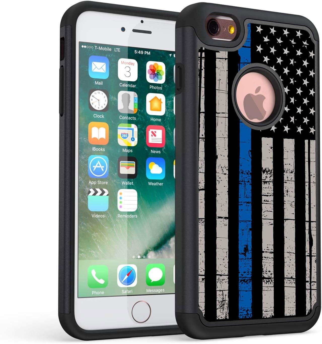 iPhone 6S Case,iPhone 6 Case,Rossy Thin Blue Line American Flag Design Shock-Absorption Drop Protection Hybrid Dual Layer Armor Defender Protective Case Cover for Apple iPhone 6 / 6S 4.7 inch