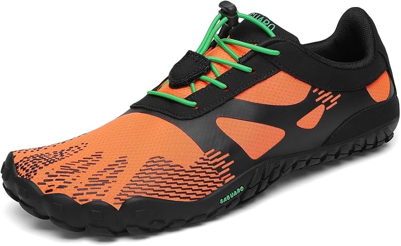 Barfußschuhe Herren Fitnessschuhe Damen Barfussschuhe Schnell Trocknend Traillaufschuhe Badeschuhe rutschfest Unisex Sommer Outdoor Kletterschuhe SchwarzOrange 46 EU