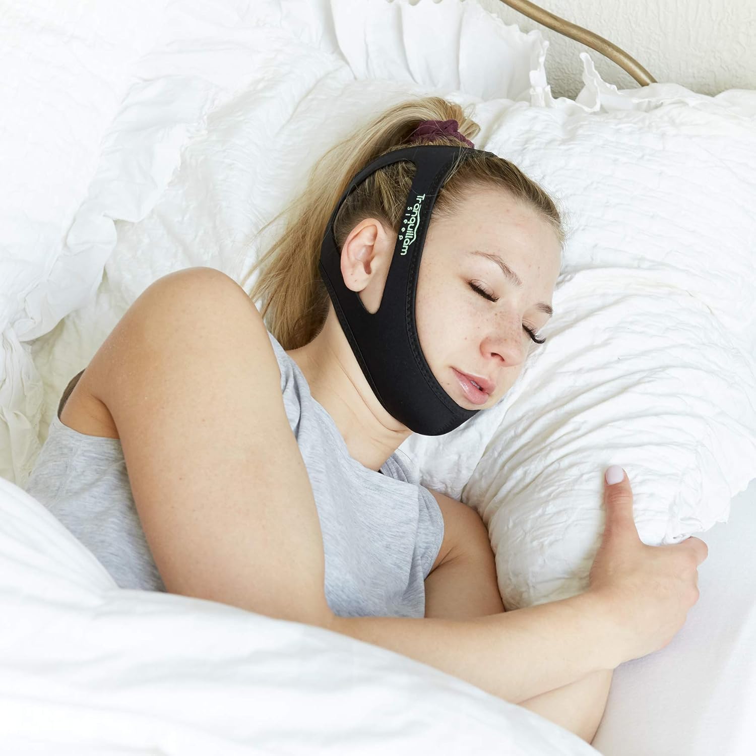Sleep Mask Chin Strap - Women/Men Sleeping Snoring Solution - Head Bands Anti Snore Aid - Adjustable/Flexible Natural Health Headband - Natural Remedies Sleeping Relief - Black Breathing Headband: Health & Personal Care