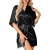 Lovasy Women's Satin Robes Silky Short Robe Lightweight Sleepwear Bride Bridesmaids Bathrobes Dressing Gowns Loungewear S-XXL