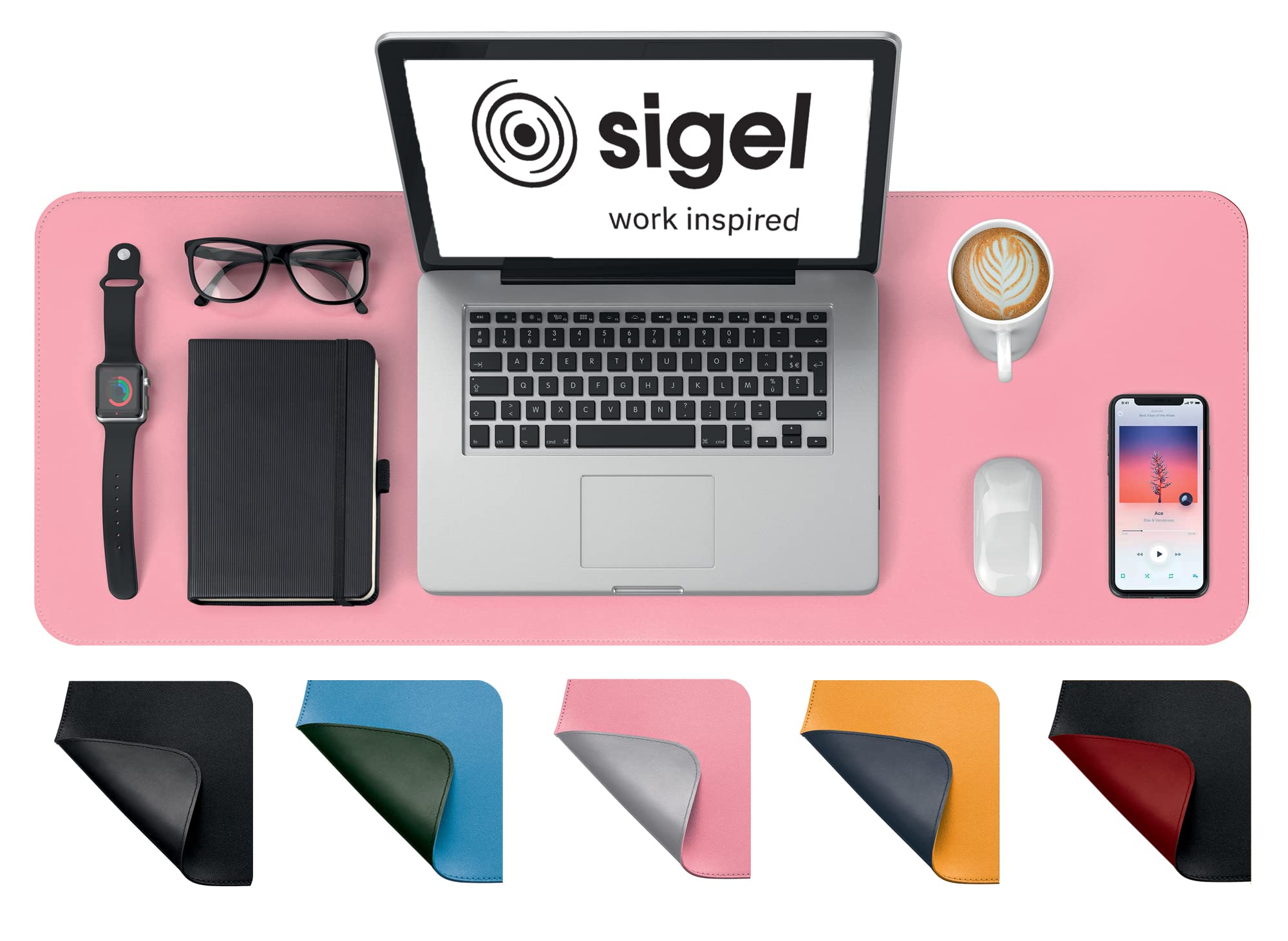 SIGEL SA605 Desk Pad - waterproof - imitation leather - Pink, silber - double sided - 80 x 30 cm