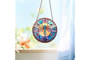 HOTIYOK Dragonfly Acrylic Window Hangings Retro Stained Window & Wall Decor with Chain for Indoor/Outdoor, Ideal Housewarming Gift, Home Decor for Mom Grandma Wife Teacher Insects Lover