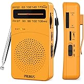 PRUNUS J-166 Portable Radio AM FM, Battery Operated Radio with Tuning Light, Back Clip, Excellent Reception for Indoor & Outd