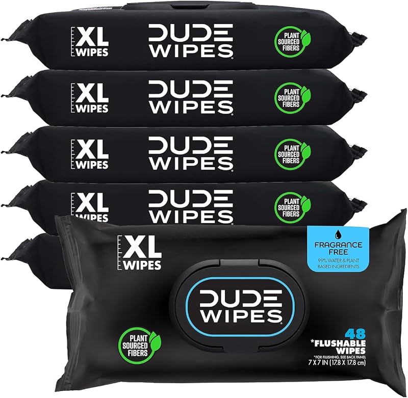 DUDE Wipes Flushable Wipes 6 Pack Unscented Extra-Large 288 Count