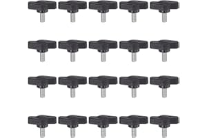 HARFINGTON 20pcs Tee Wing Knobs Thumb Screws M5 x 10mm Standard Male Thread Plastic T Knobs Handles Hand Clamping Knobs Grip Thumbscrew, Black