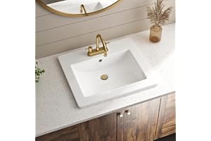 21"W x 18"D Drop In Bathroom Sink with 4-in Centerset 3 Faucet Holes, Los Flexi 21 Inch White Rectangular Vanity Top Sink with Overflow, Ceramic Vessel Sink for Bathroom