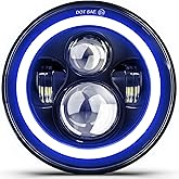 MGLLIGHT DOT 7 Inch LED Headlight Motorcycle Blue Halo High/Low Beam, Motorcycle LED Headlight Projector Angel Eyes Light JK LJ CJ Headlamp Replacement, 1PC