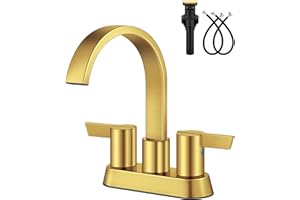 Aolemi Bathroom Faucets for Sink 3 Hole,4 Inch Centerset Waterfall Faucet 2 Handle for Bathroom Sink with Pop-Up Drain and Supply Lines Brushed Gold