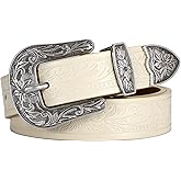 SANSTHS Western Belt For Women, Womens Cowboy Belt For Pants Jeans With Vintage Floral Carved Design