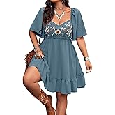 Verdusa Women's Plus Size Western Boho Floral Dress Cowgirl Country Concert Vacation Outfits Flowy Summer Dresses