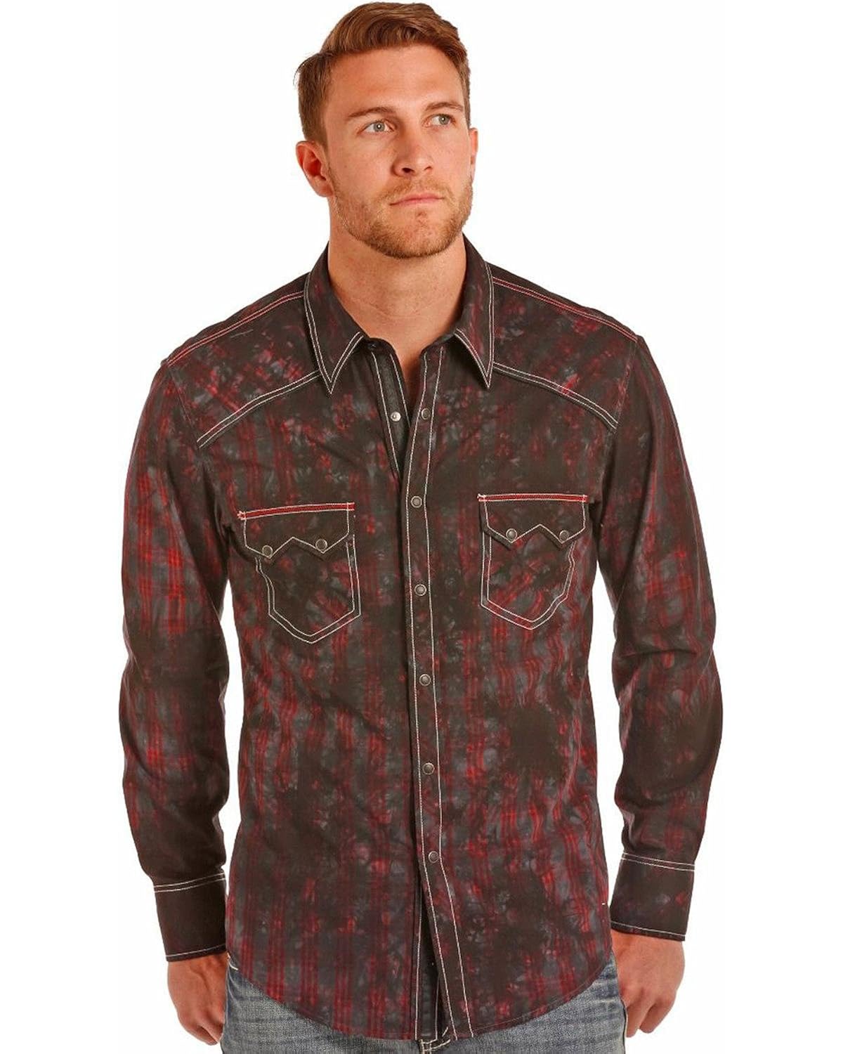 Rock /& Roll Cowboy Mens and Spray Wash Shirt Red Medium