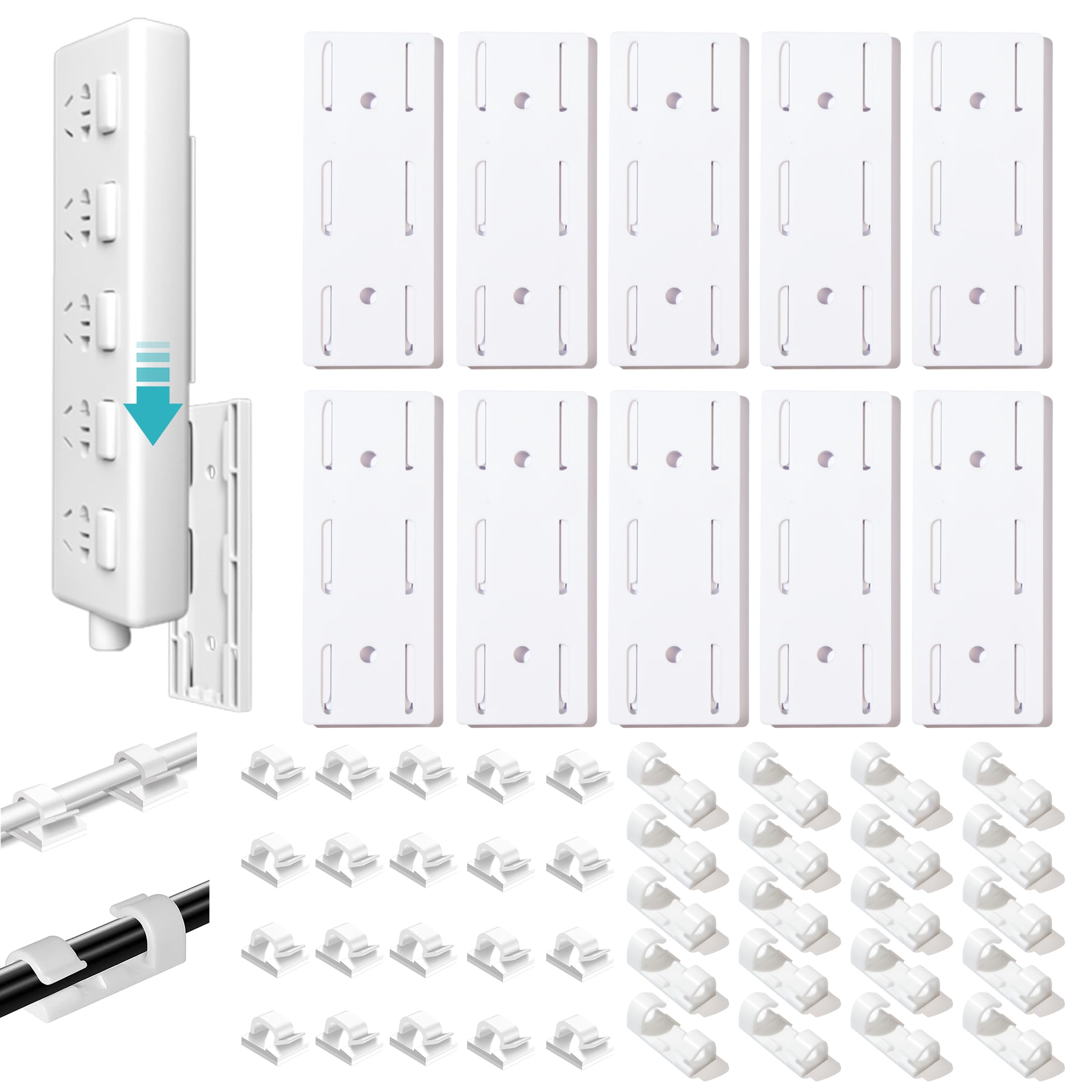 Photo 1 of Adhesive Punch-Free Socket Holder, 10Pcs Power Stirp Holder and 40Pcs Cable Clips Kit, Self-Adhesive Power Strip Holder Wall Mount-Space-Saving and Easy to Install