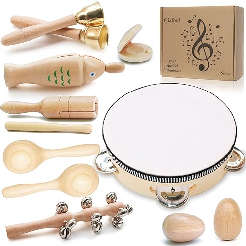 Giaford Toddler Wooden Musical Instruments Kids Drum Set Toy