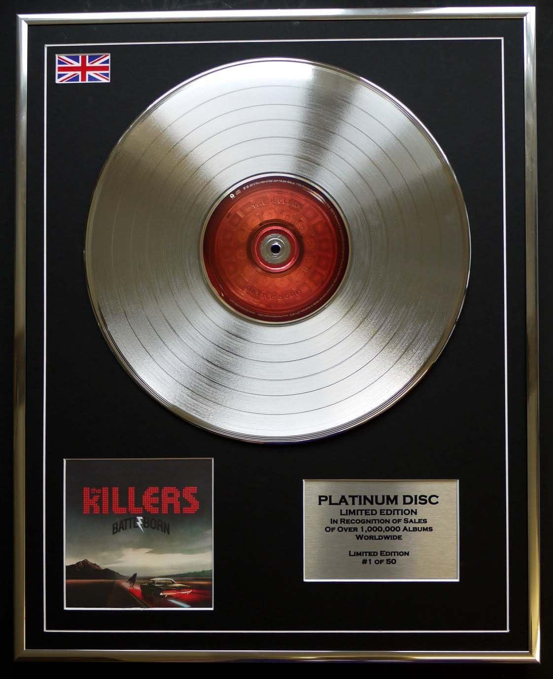 THE KILLERS/LTD EDITION CD PLATINUM DISC/BATTLE BORN, Silver, 20 x 16 inches