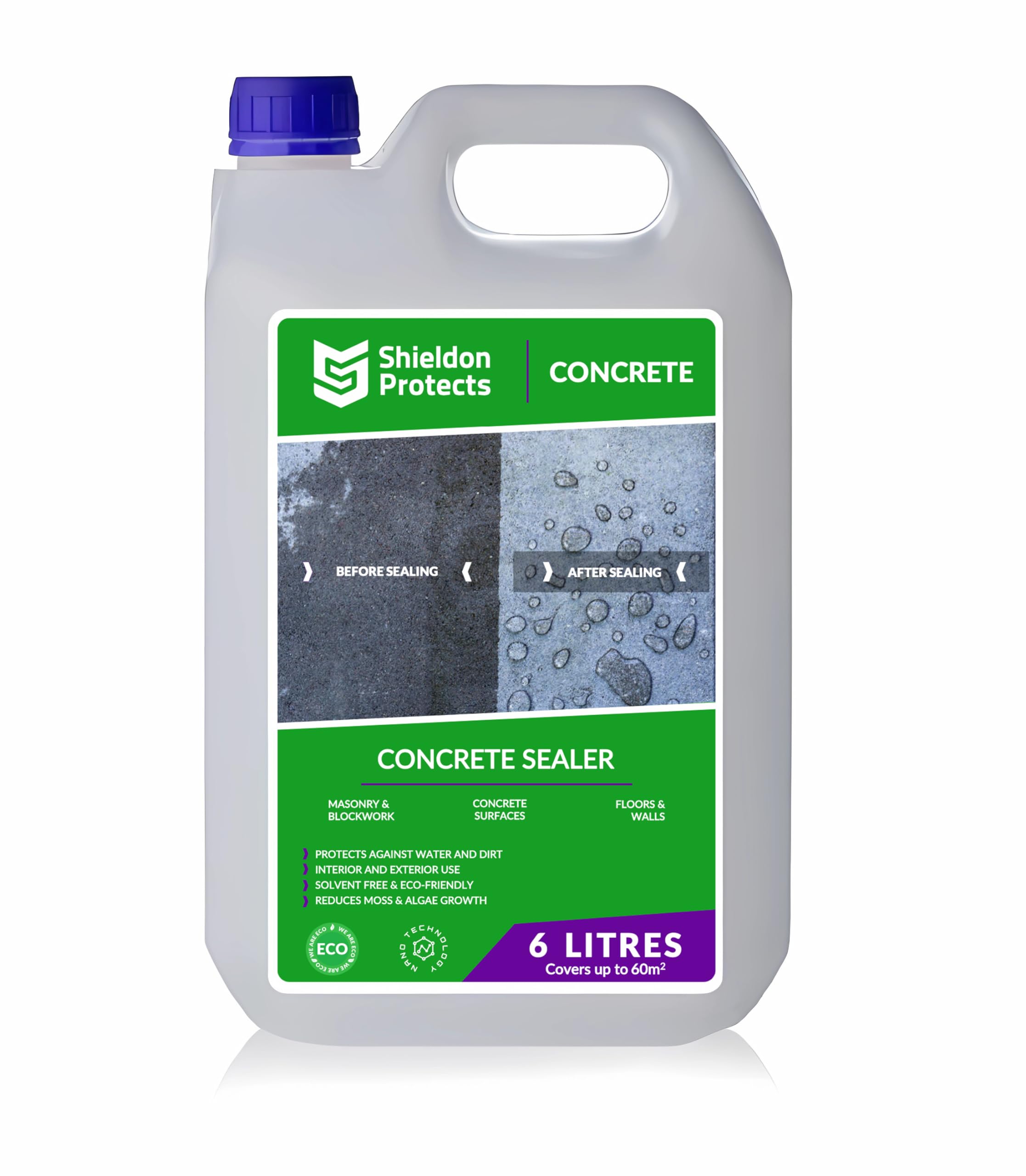 Shieldon Concrete Sealer - Invisible Waterproof Agent for Concrete Surfaces. Protects Garage Floor, Driveway, Block Paving, Indoor & Outdoor Walls - 6Litres