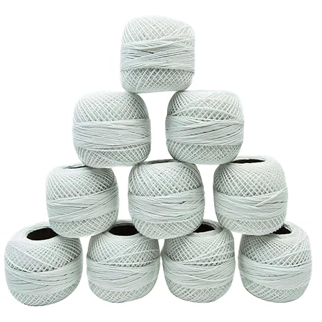 10 Stück Weiß Cotton mercerisierte Häkelgarn Yarn Stricken Tatting Skeins