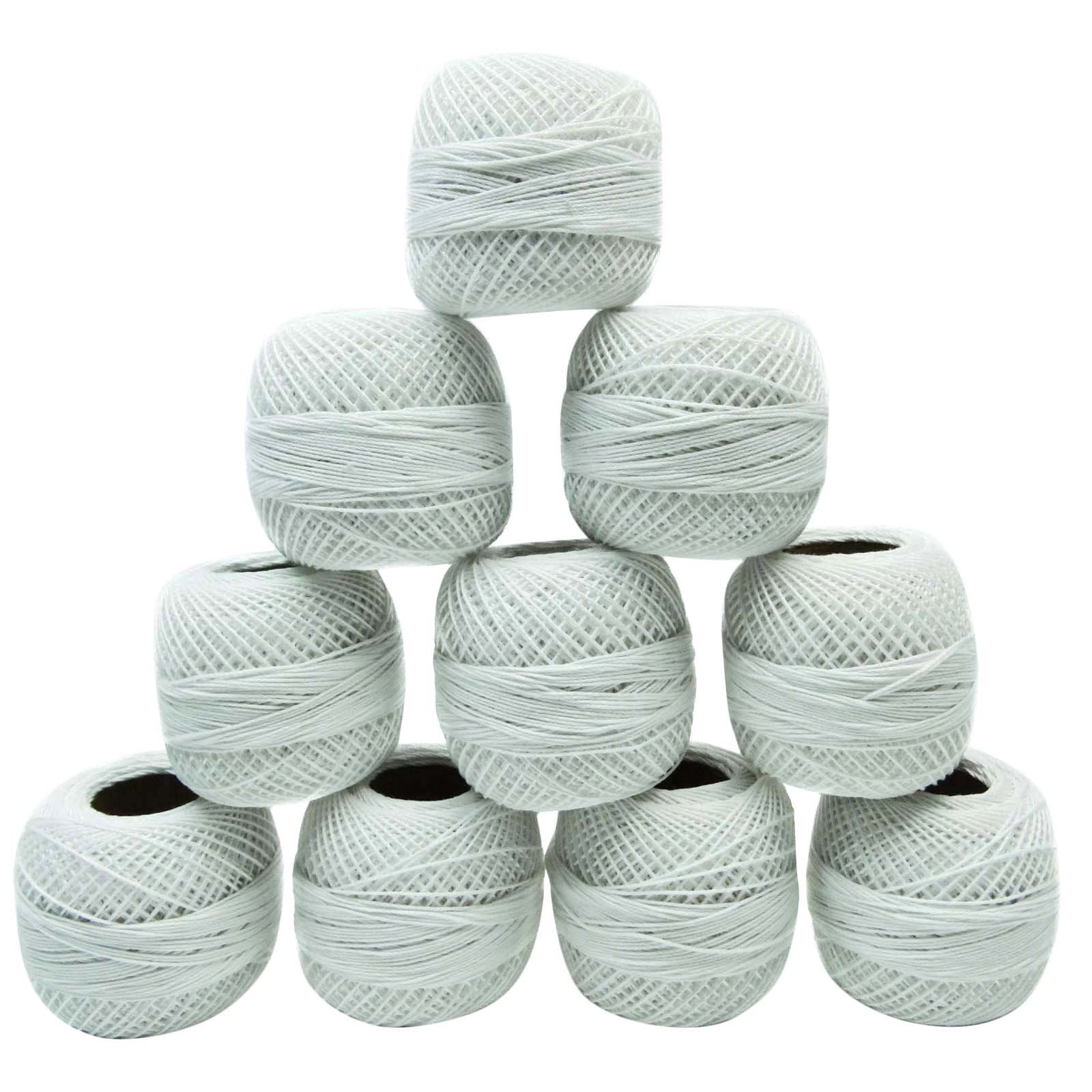 10 Pcs White Cotton Mercerized Crochet Thread Yarn Knitting Tatting Skeins