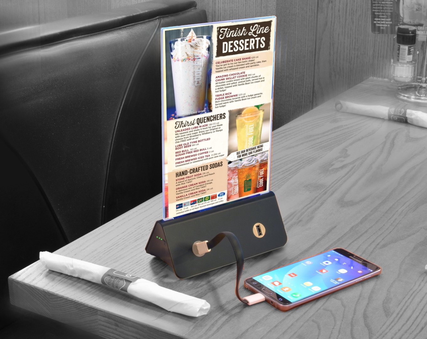 Portable Menu Holder Advertising Display Stand Usb Battery Charger