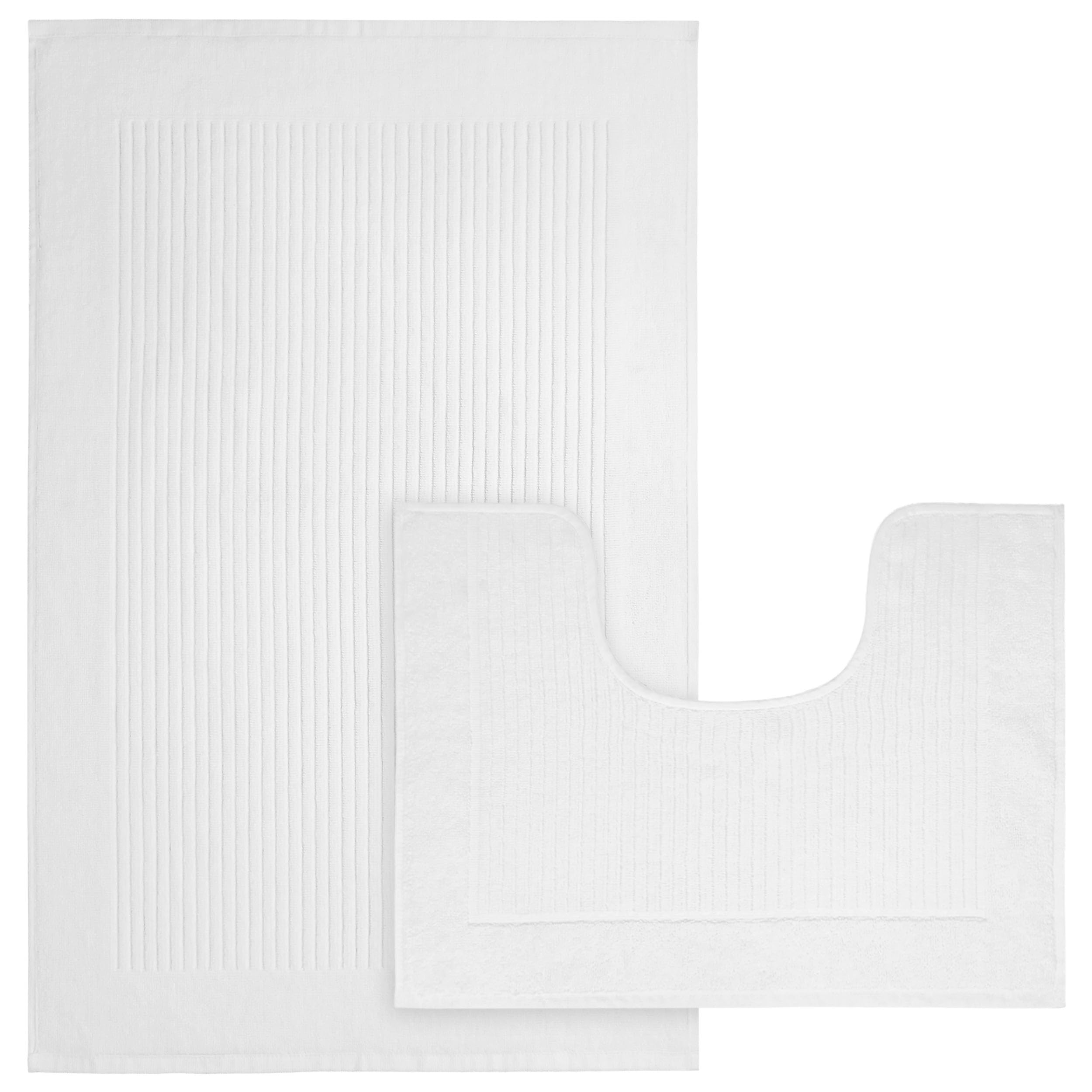 Olivia Rocco Monaco 2 Piece Bath Mat & Pedestal Set, Super Soft Cotton Non Slip Bathroom Set Water Absorbent Bathmats for Bathroom Floor Quick Dry Bath Rug Foot Mat, White