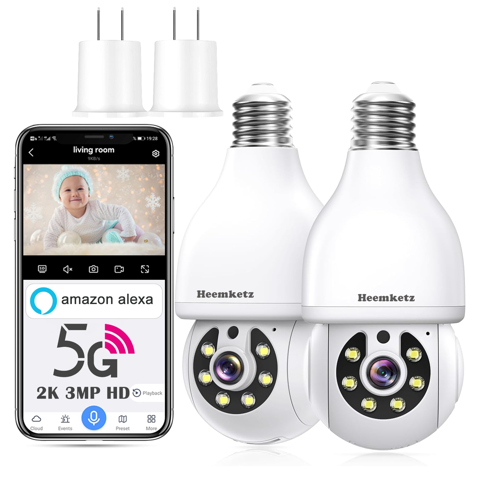 Photo 1 of Heemketz 2K Light Bulb Security Camera,5G&2.4GHz WiFi 360° Motion Tracking, Color Night Vision, Alexa Compatible, Wireless WiFi Security Camera with Two-Way Audio, SD/Cloud Storage and Smart Alerts