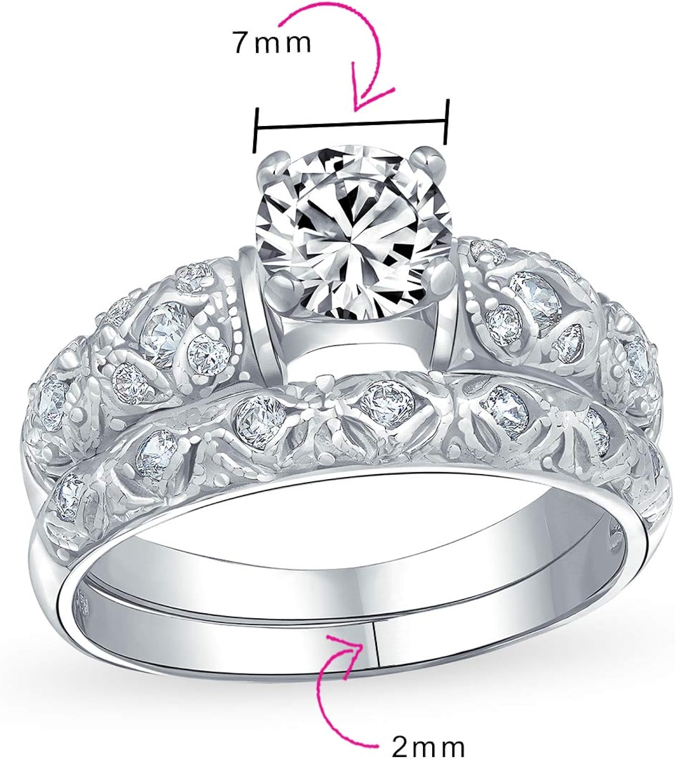 Women 4mm Platinum Plated Sterling Silver 1 5ct Cz Vintage Engagement Ring Jewellery Watches Fine Jewellery