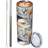 Turamurra Stainless Steel Tumbler 20oz with Lid and Straw, Bald Eagle Tumbler for Hot and Cold Beverages, Travel Coffee Mug Insulated Tumblers Cups, Birthday Gifts for Women Adults Kids