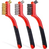 Wire Brush Set 3PCS - Nylon/Brass/Stainless Steel Bristles with Curved Handle Grip for Rust, Dirt &amp; Paint Scrubbing with Deep Cleaning &ndash; 7 Inches (Red)