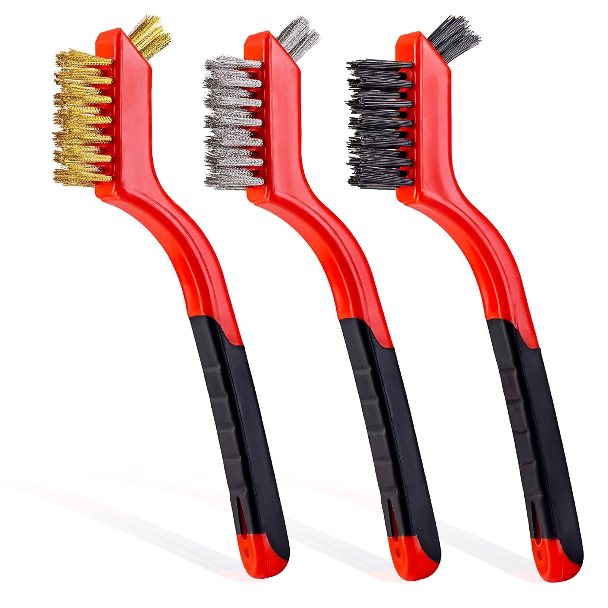 Lavaxon Alloy Steel Wire Brush Set - 3 Count - Medium Grit - Straight Wire Bristles - Rust Removal
