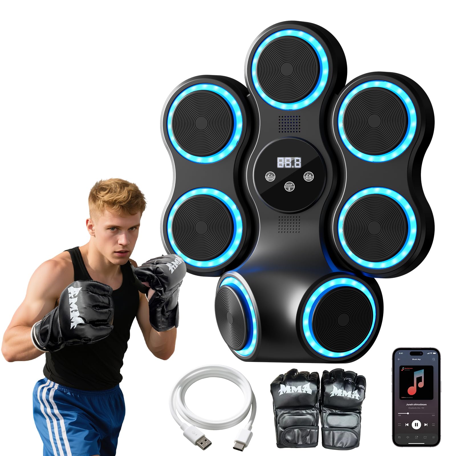 Photo 1 of **DAMAGED ADHESIVE*** Music Boxing Machine for Adults Kids Interactive Punching Trainer with Boxing Gloves, Large Size Wall Mounted Electronic Boxing Target (Large)