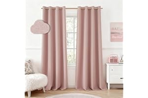 HOMEIDEAS 100% Blackout Curtains for Bedroom Blush Pink Linen Curtains 84 Inch Length 2 Panels Set Black Out Curtains for Liv