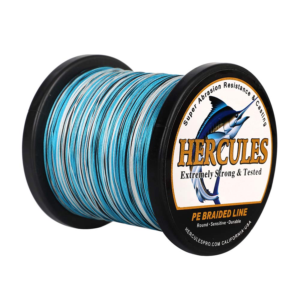 HERCULES Braided Fishing Line 2000m 2187yds 6lbs-100lbs Pe Superline 4 Strands (Blue Camo 30lb/13.6kg 0.28mm)