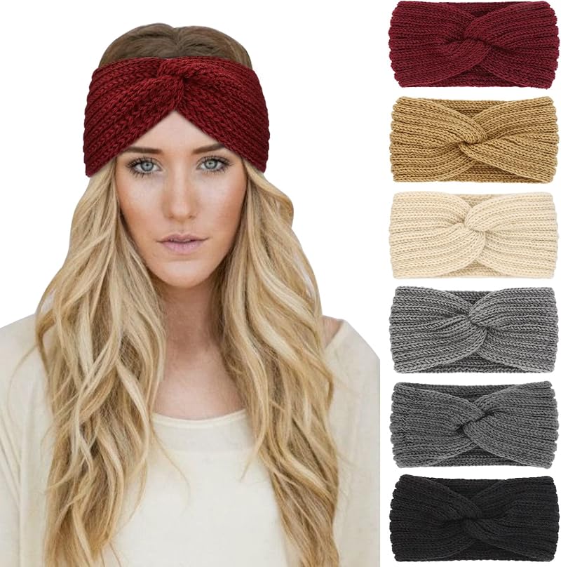 DRESHOW 6 Pieces Women Warm Knitted Headband Winter Ear Warmer Crochet Head