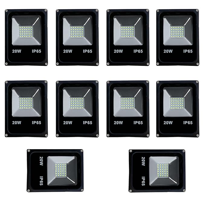 MLD Metal and Plastic Ultra Slim 20W LED Flood Light Focus AC outdoor Waterproof IP65 (Cool White) -Pack of 10