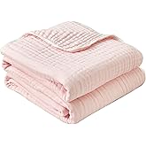 100% Cotton Muslin Blanket Queen 6-Layer Gauze Pink Bed Blanket Lightweight Soft and Breathable Blanket for Sofa Couch Coverlet Farmhouse Decor Both Sides