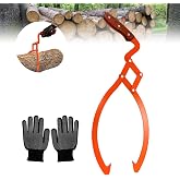 YATOINTO 20" Log Grabber Tongs w/Gloves, 2 Claw Skidding Tongs 440 LBS | Sharp Claw Hooks, Quality Steel Material, Powder-coated Finish, Wooden Slip-proof handle