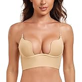 JOATEAY Deep Plunge Low Back Bra for Women Backless Underwire Padded Bra with Convertible Clear Straps