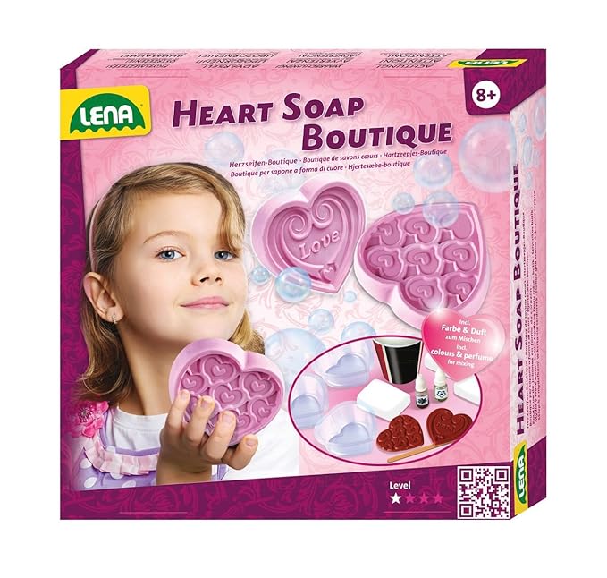 Lena 42333 - Bastelset Heart Soap Boutique, Komplettset zum Seifen selber machen mit Seifenmasse, 3 Herzformen, 2 Herz Stempe
