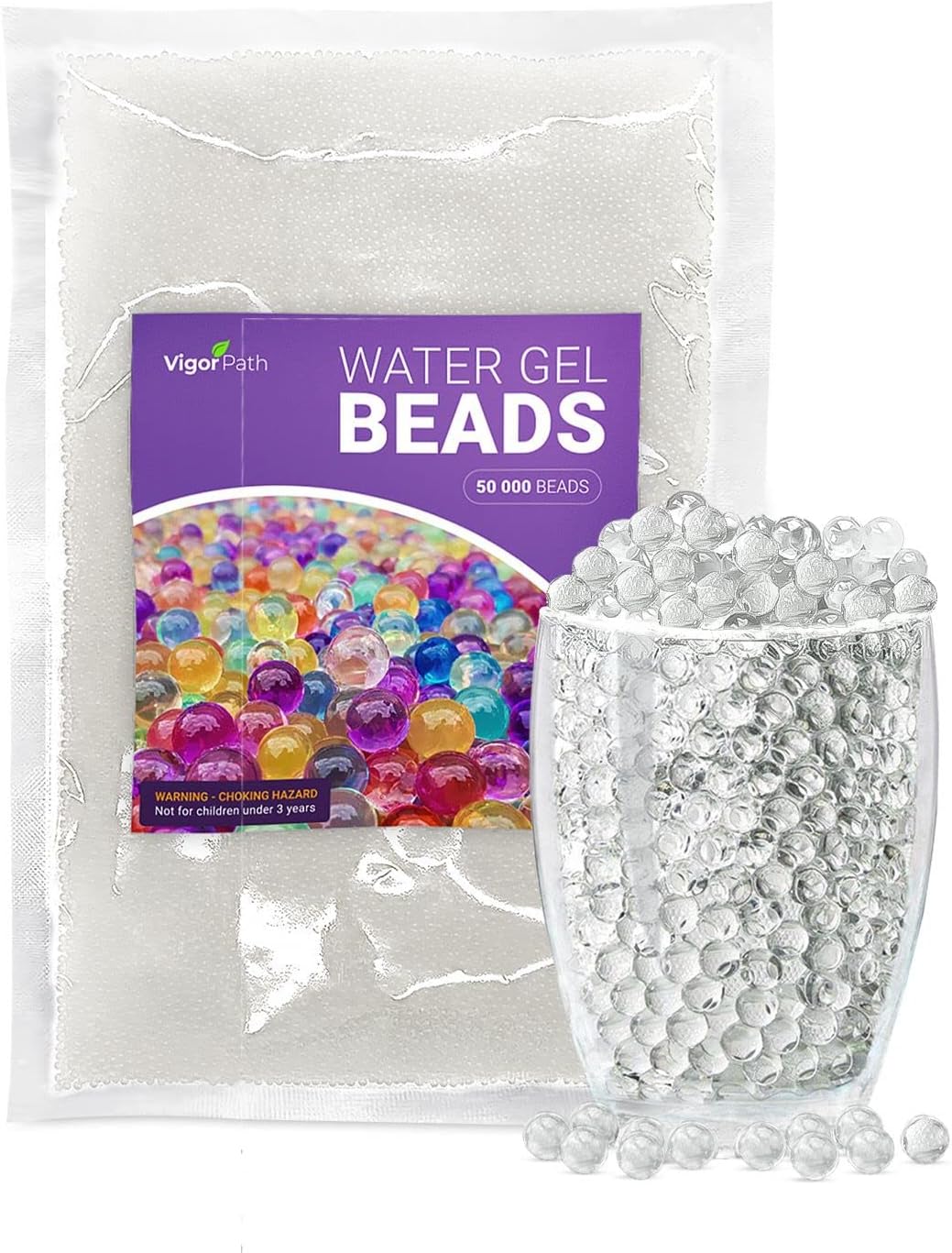 Vase Fillers - VIGOR PATH 50,000 Small Water Gel Beads - Floating Pearls - Non-Toxic Polymer Water Absorbent Beads Decorative Vase Fillers for Weddings, Floating Candle & Parties - Clear