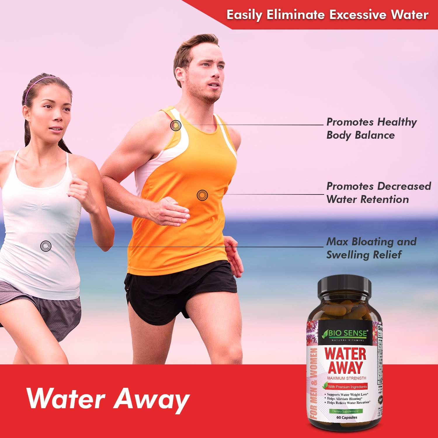 Natural Diuretic Water Away Pills Vitamin B6 Potassium & Dandelion Root Extract Water Retention Anti-Bloating and Swelling Capsules Weight Loss for Women & Men with Antioxidant Green Tea by Bio Sense: Health & Personal Care
