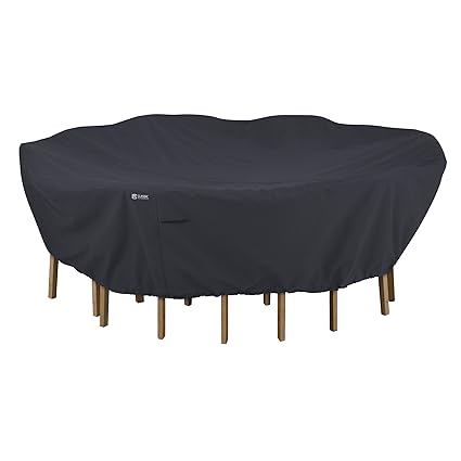 Classic Accessories 55-817-040401-00 Round Patio Table & Chairs Set Cover, Black, Large