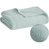Madison Park Freshspun Basketweave Luxury Cotton Blanket Blue 108x90" King Size Basketweave Premium Soft Cozy 100% Cotton For Bed, Couch or Sofa