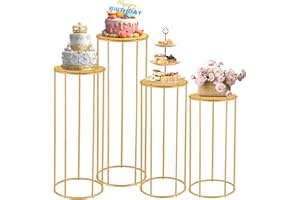 Vorriop 4pcs Reinforced Cylinder Pedestal Stand for party - 35.43 in Gold Cylinder Cake Table Display Set Flower Stand for wedding Birthday party Home Patio Decor Plant Stand
