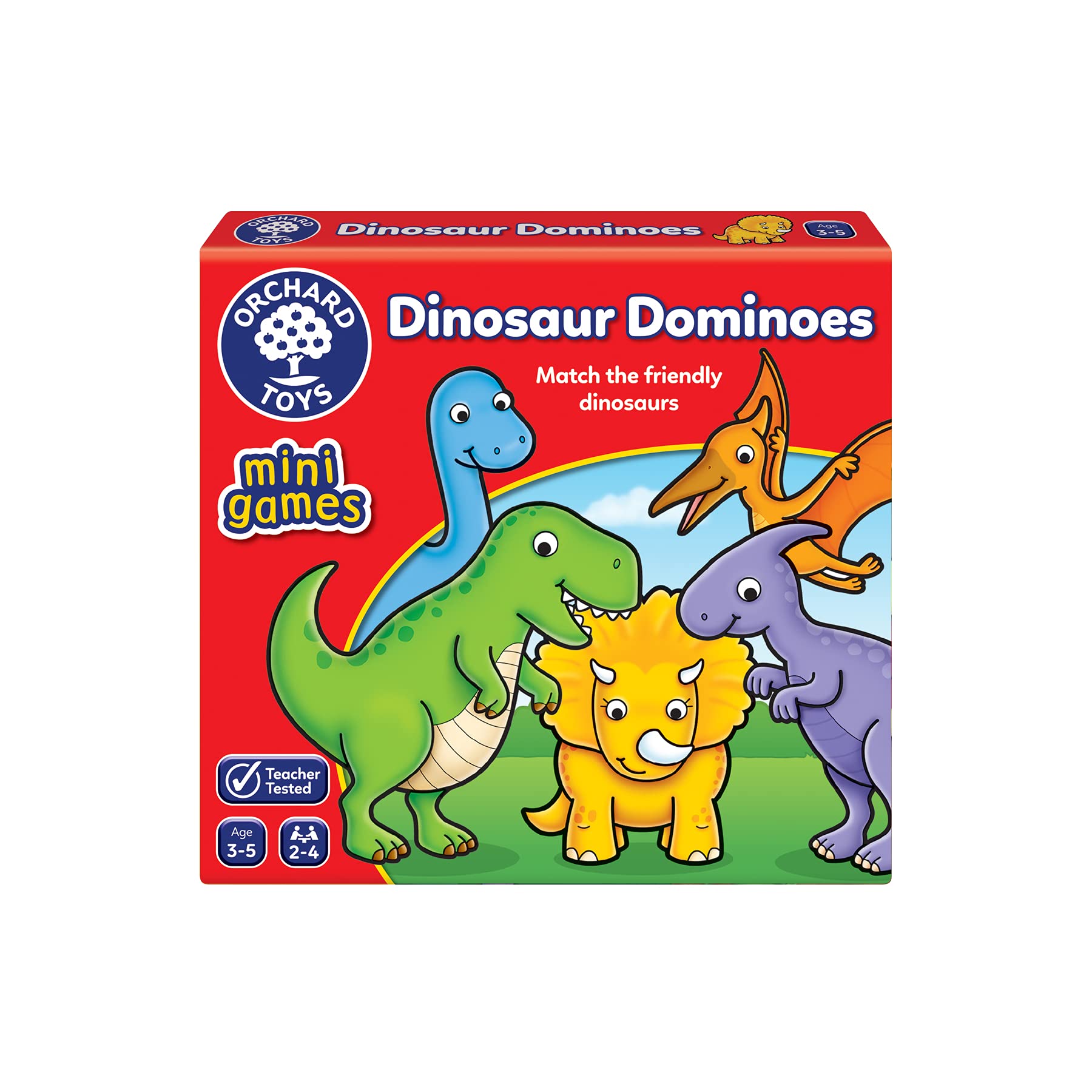 Orchard Toys Dinosaur Dominoes Mini Game, Small and Compact, Travel Game, A Fun Dinosaur Themed Domino Game, Perfect For Children Age 3-5