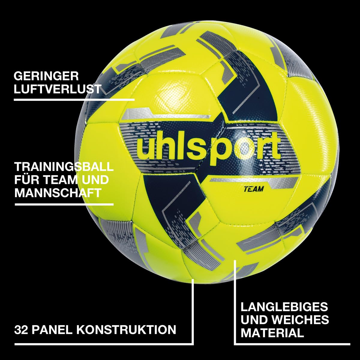 uhlsport Team Fußball, Fussball Spielball Trainingsball, Rasen, geeignet für den Amateur- und Profibereich, gelb/Silber - Größe 5 3